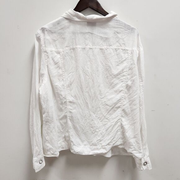 Madison & Max Womens Linen Snap Front Jacket Size 18 White Beachy Nautical Boho - Picture 3 of 11